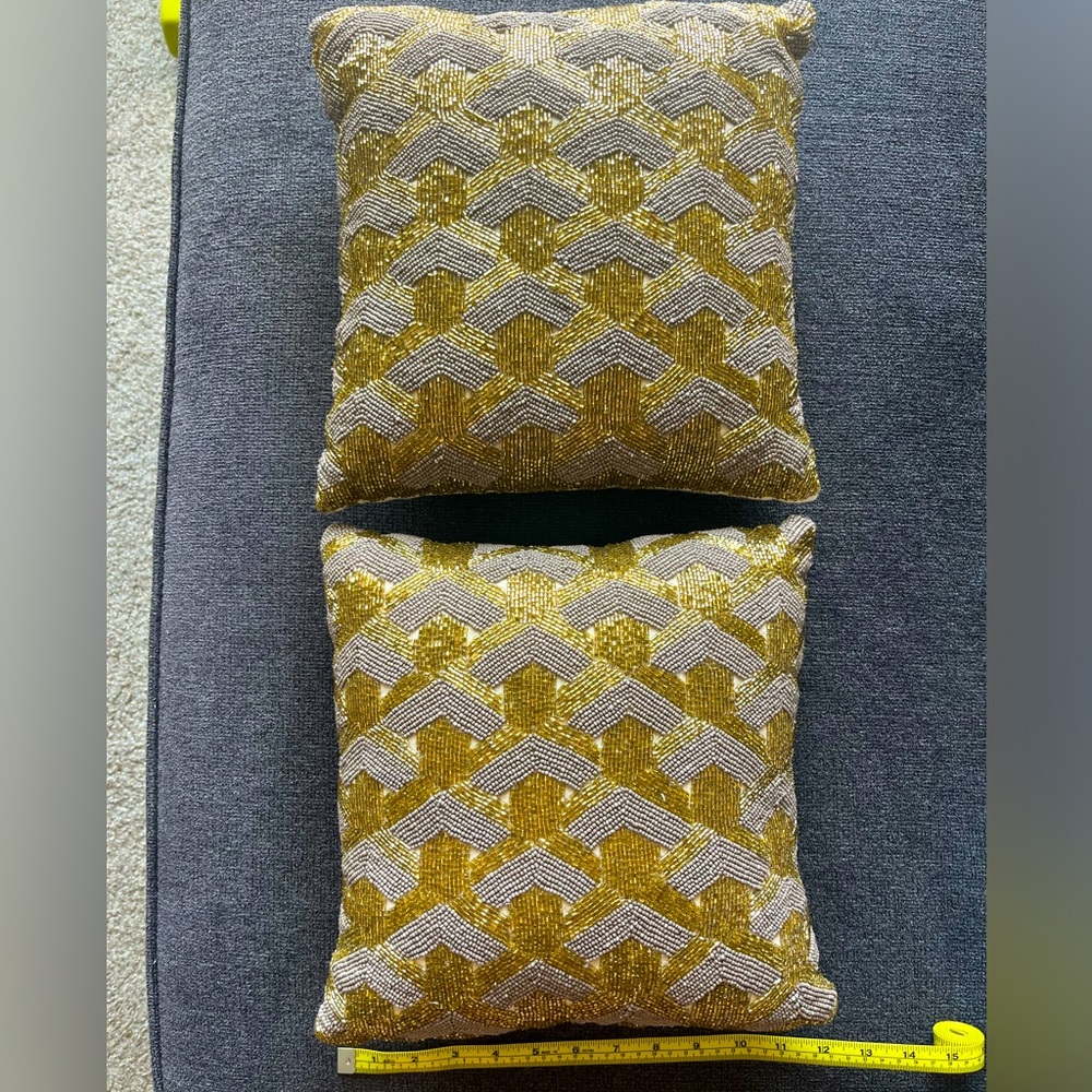 Gold & Grey Beaded Accent Pillows✨🩶